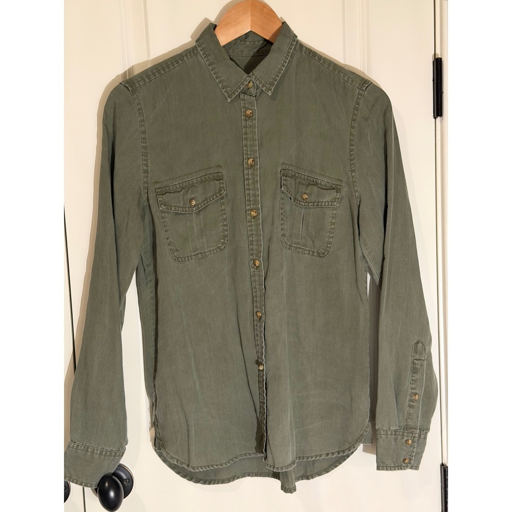 American Eagle Outfitters Mens Olive Green Lyocell Long Sleeve Utility Shirt S - Picture 1 of 5